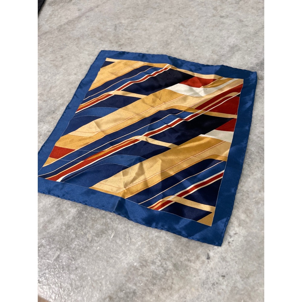 Vintage Silk Handkerchief Pocket Square Mens 10 Inch Handmade Blue Gold Handmade